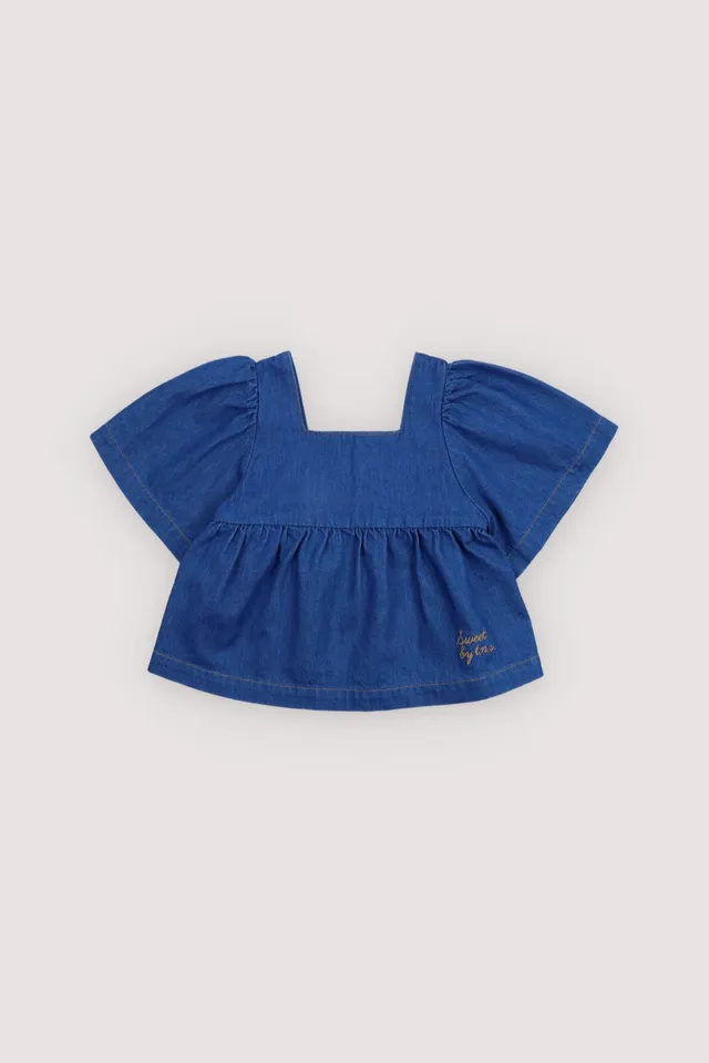 The New Society Tulip camicetta bambina denim blu cotone