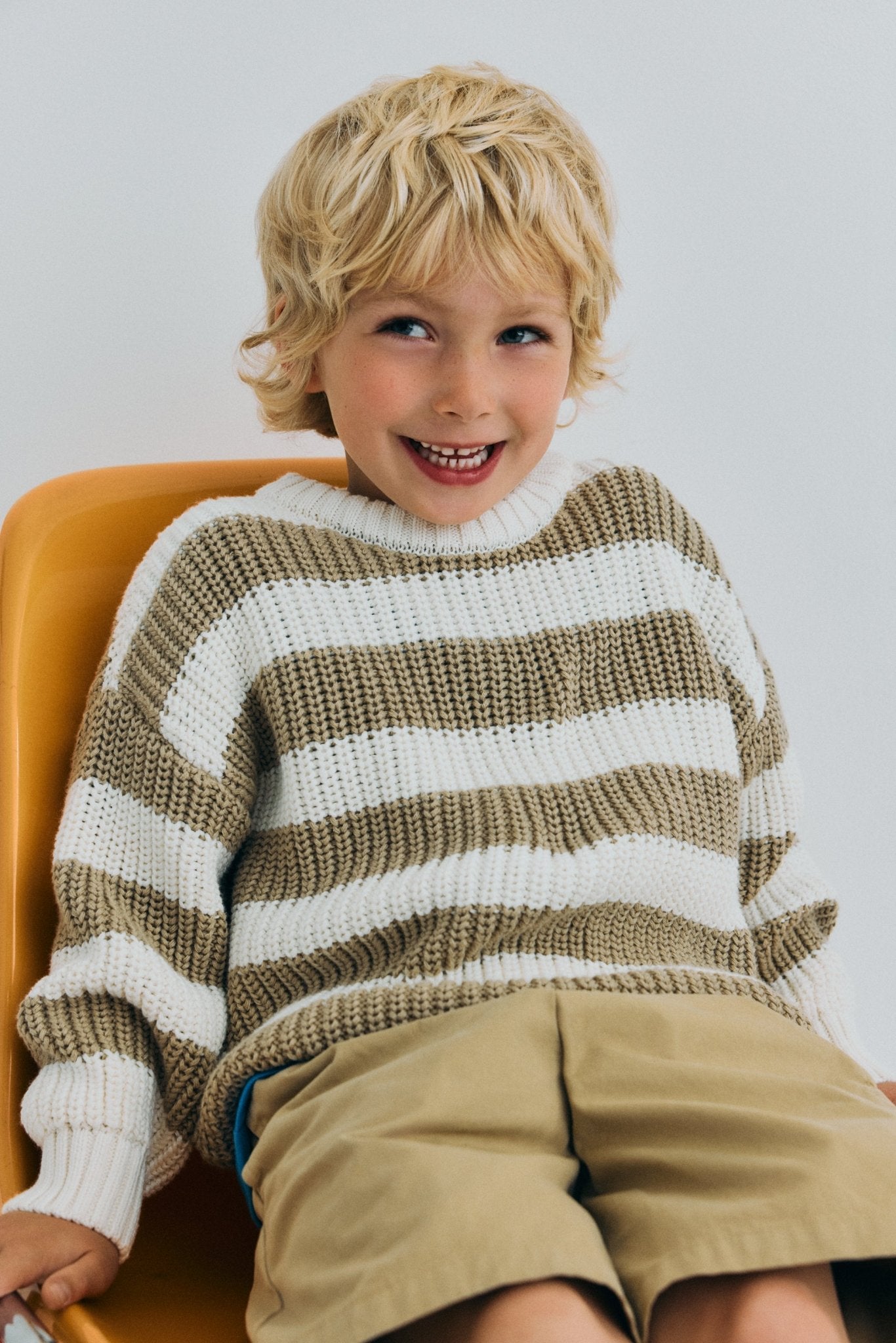 The New Society Lantana maglione cotone camel righe bimba