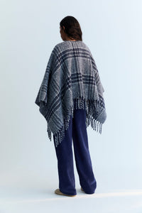 The New Society Brisa poncho donna blu quadri lana
