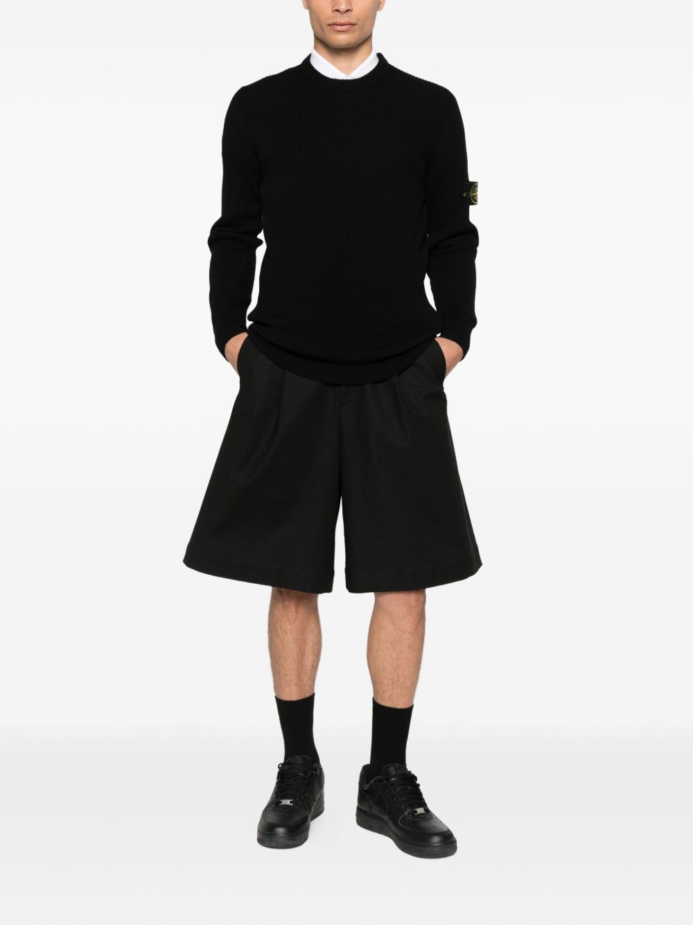 Stone Island 5100053 felpa uomo nera lana vergine