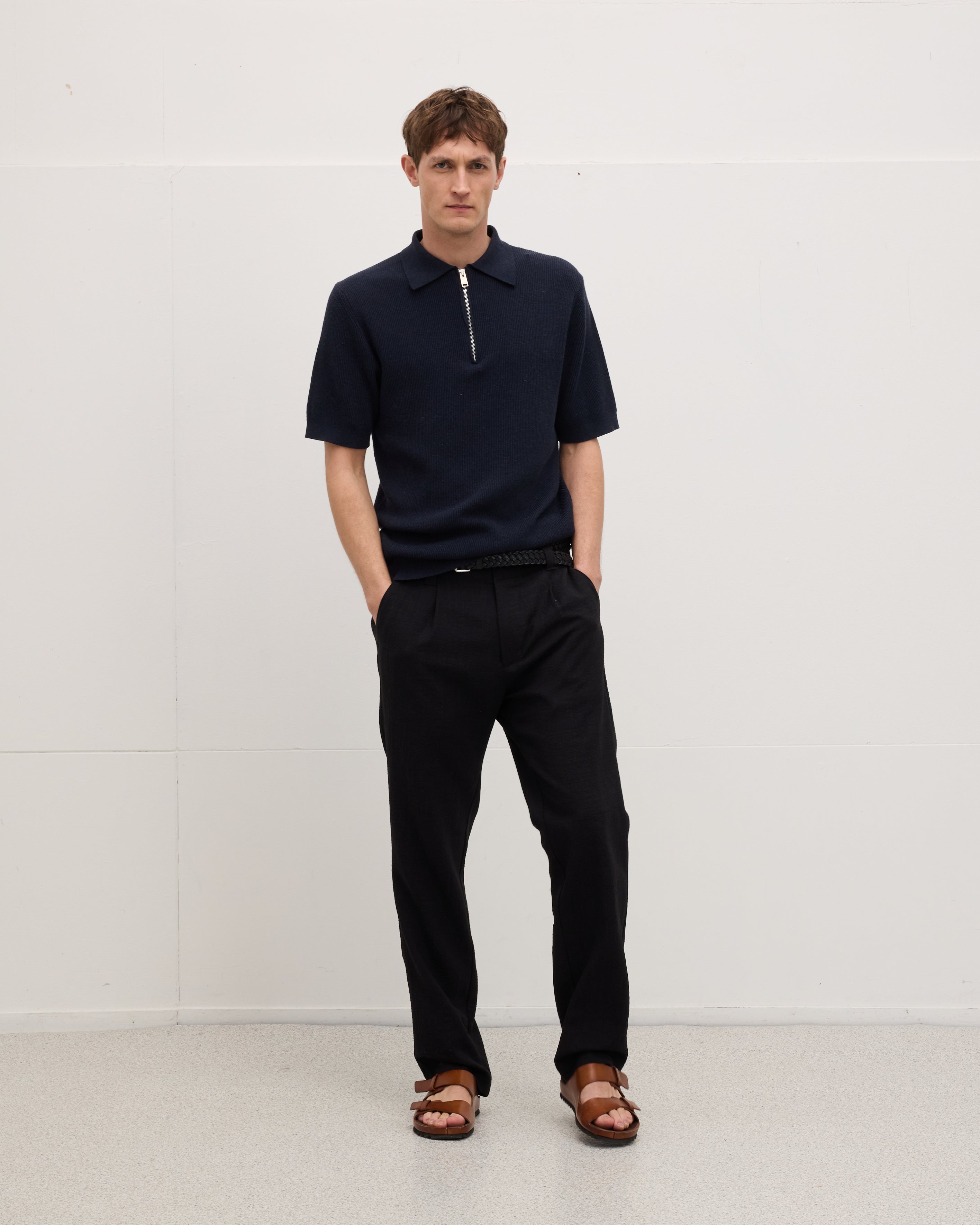 Goodpeople Pica polo con zip blu cotone bio