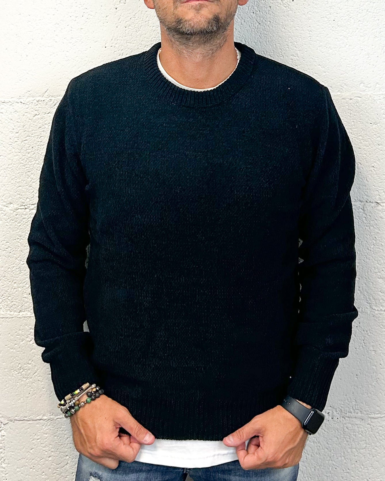 ONLYONE GIANNI LUPO Paricollo Maglione Ciniglia Black