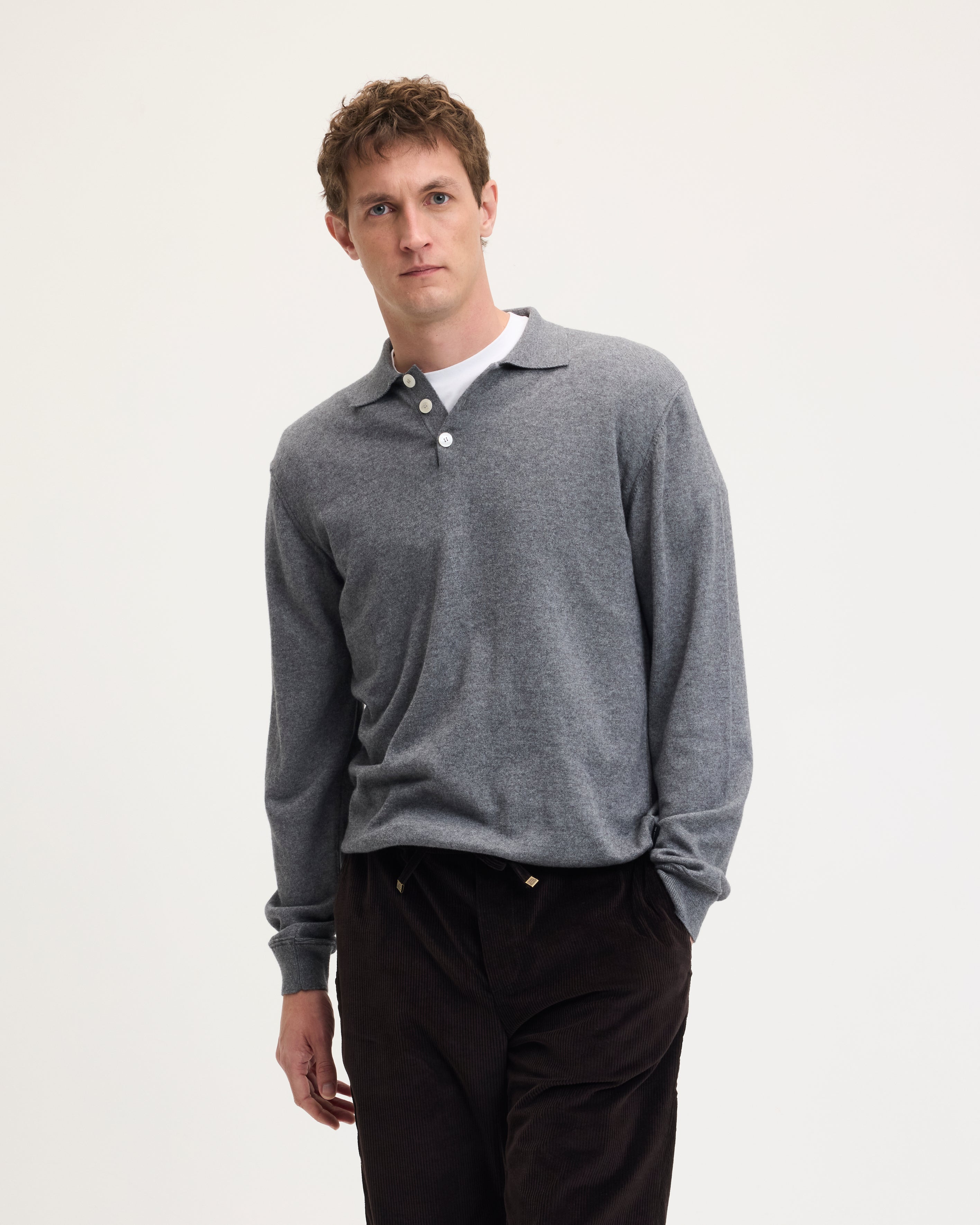 GOODPEOPLE Kario polo maglia manica lunga grigio melange