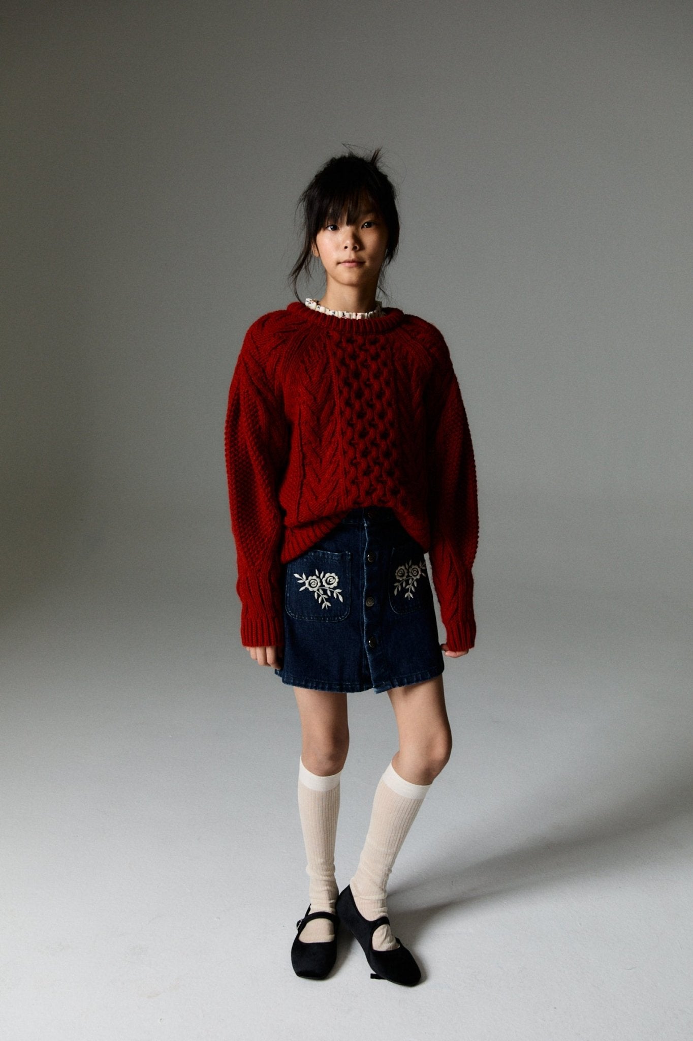 The New Society Tibet Maglione Bambina Rosso Collo Rotondo