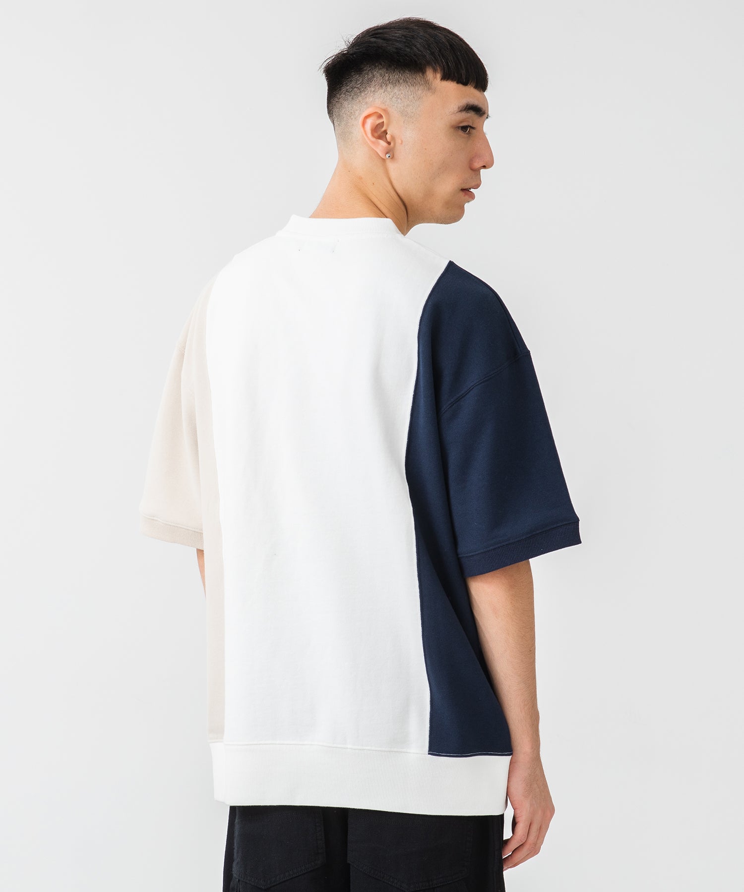 X-Large Colorblock felpa mezza zip bianca cotone