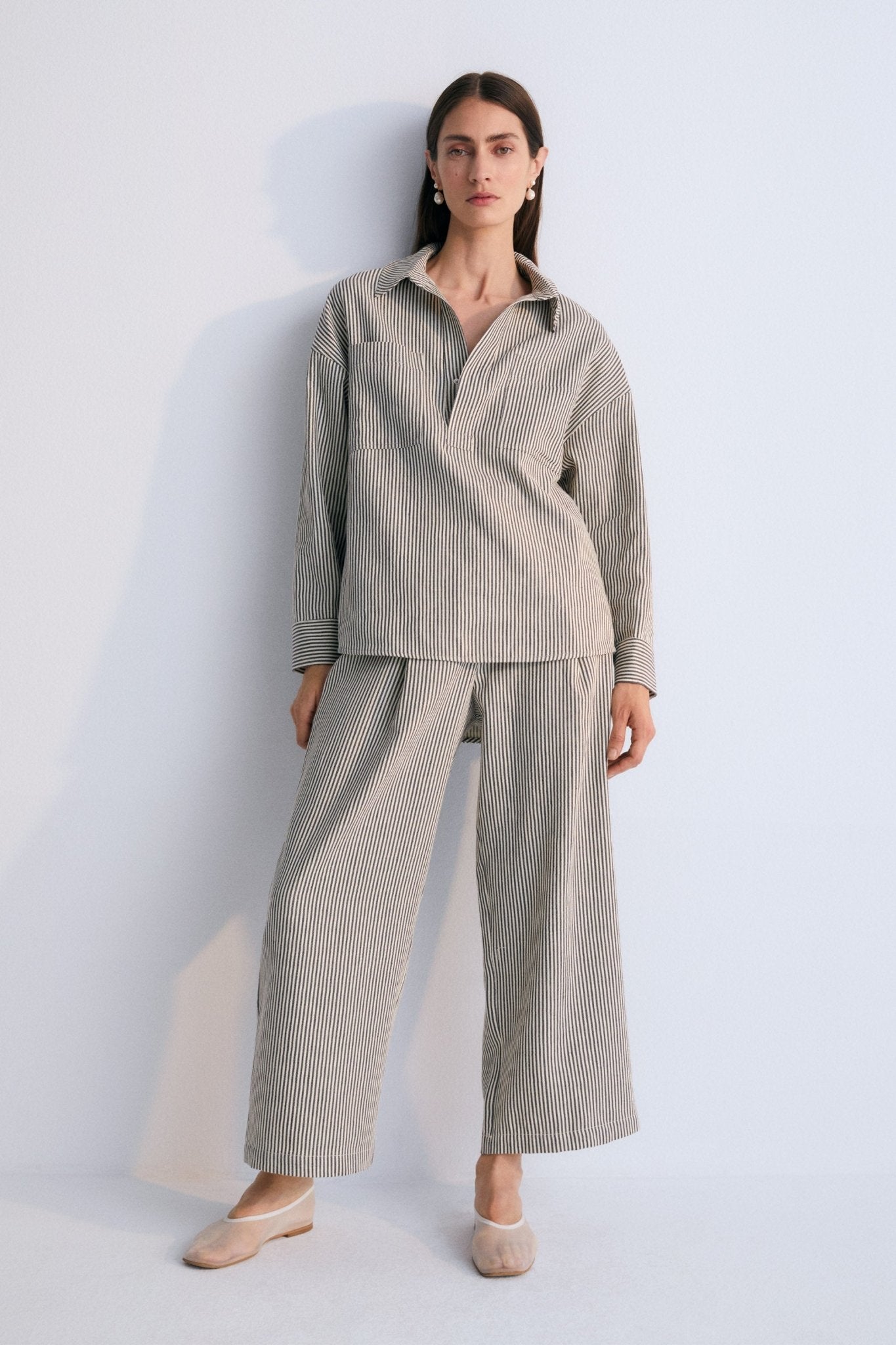 The New Society Pergamo camicia donna a righe canapa