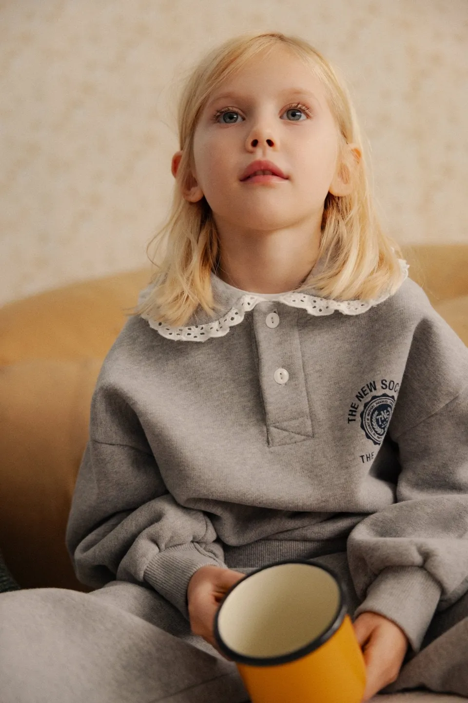 The New Society Ash Polo Bimbo Felpa Cotone Pizzo