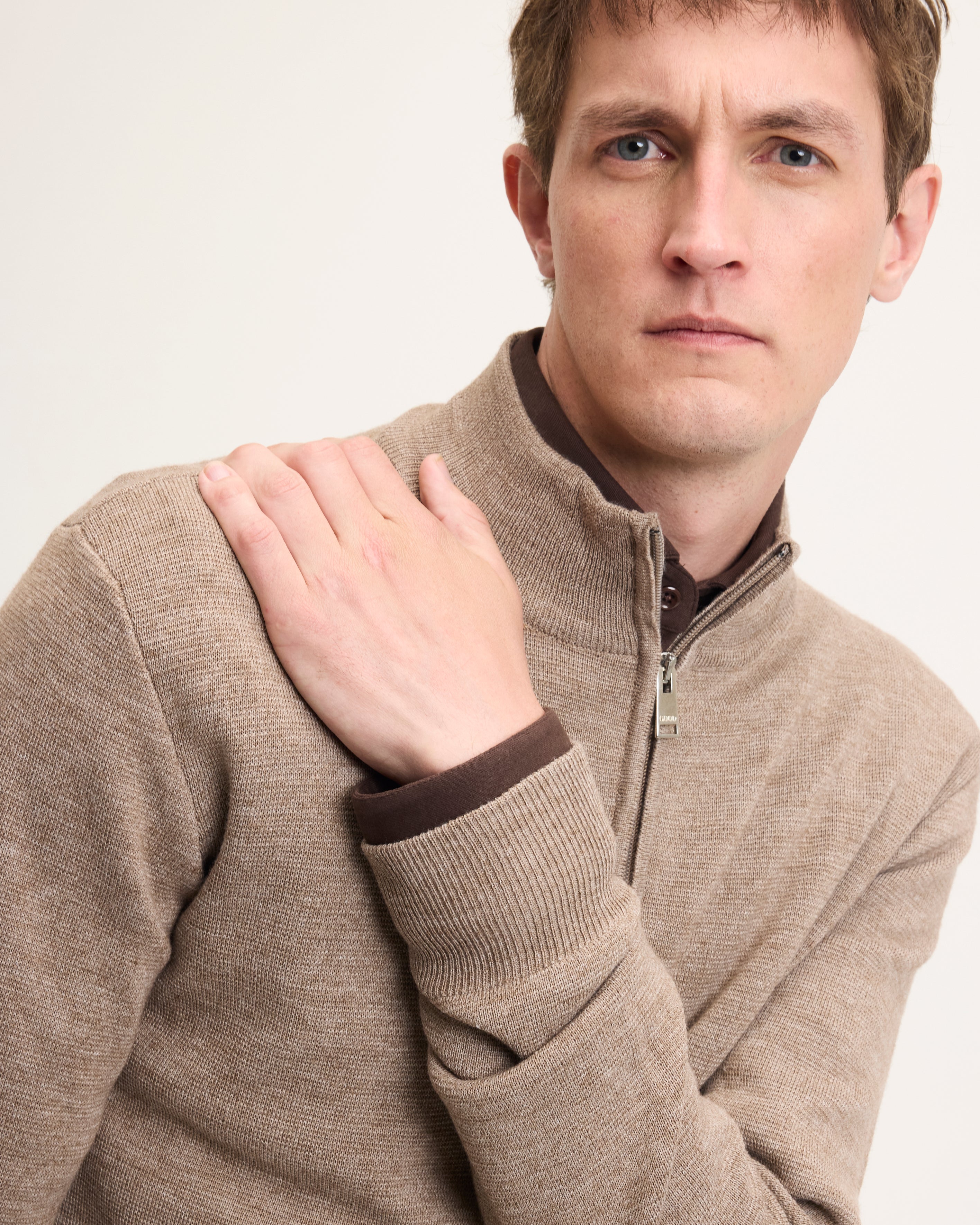 GOODPEOPLE Kamark maglione zip mocca lana