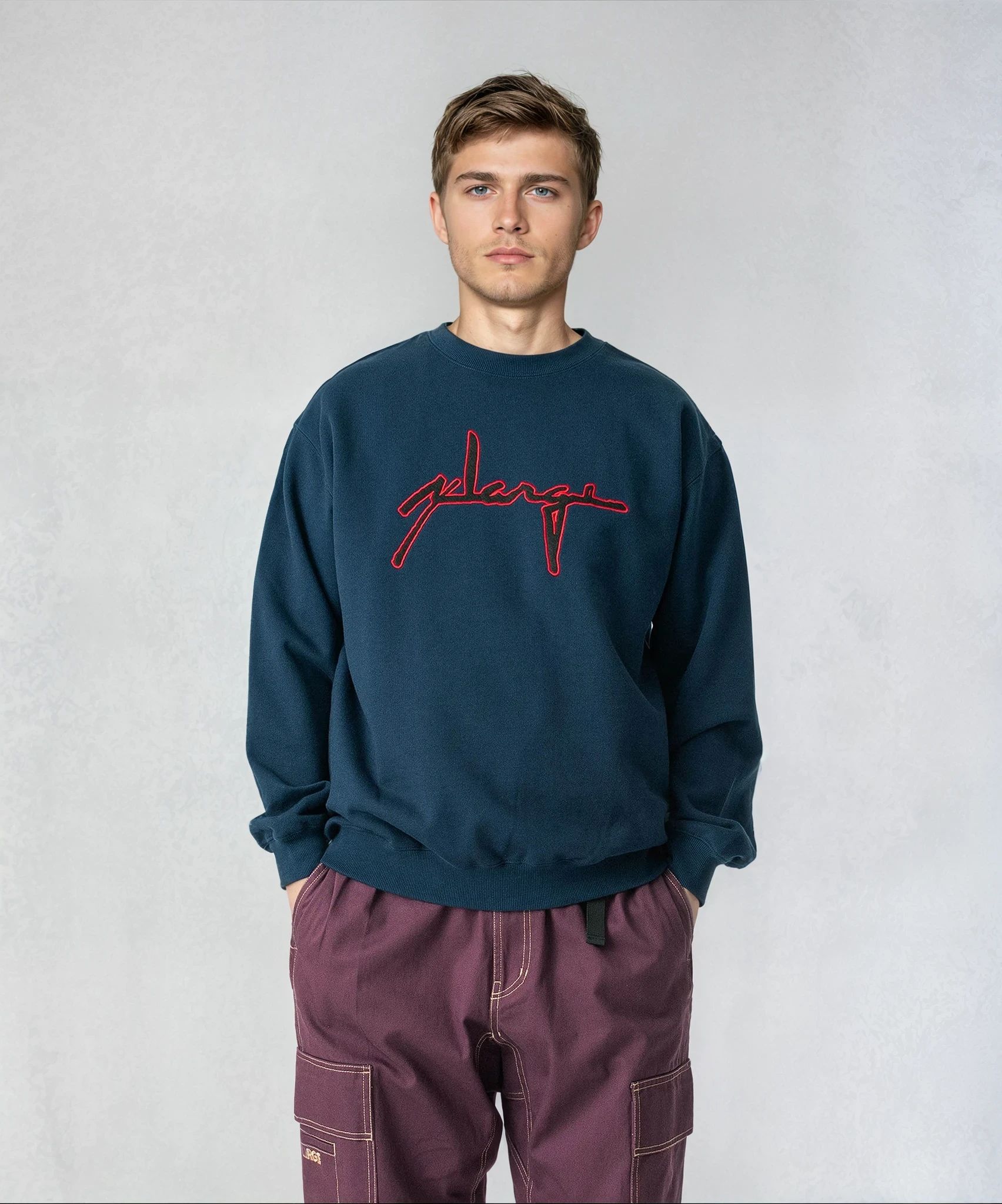 X-Large Distortion Logo felpa girocollo blu cotone