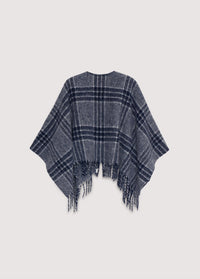 The New Society Brisa poncho donna blu quadri lana