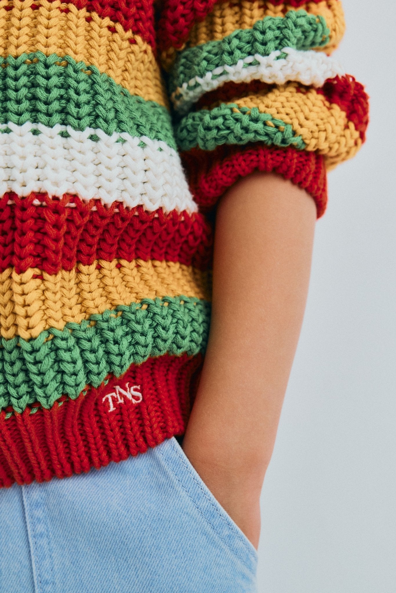 The New Society Lantana Jumper maglione bimbo Tulip Red a righe