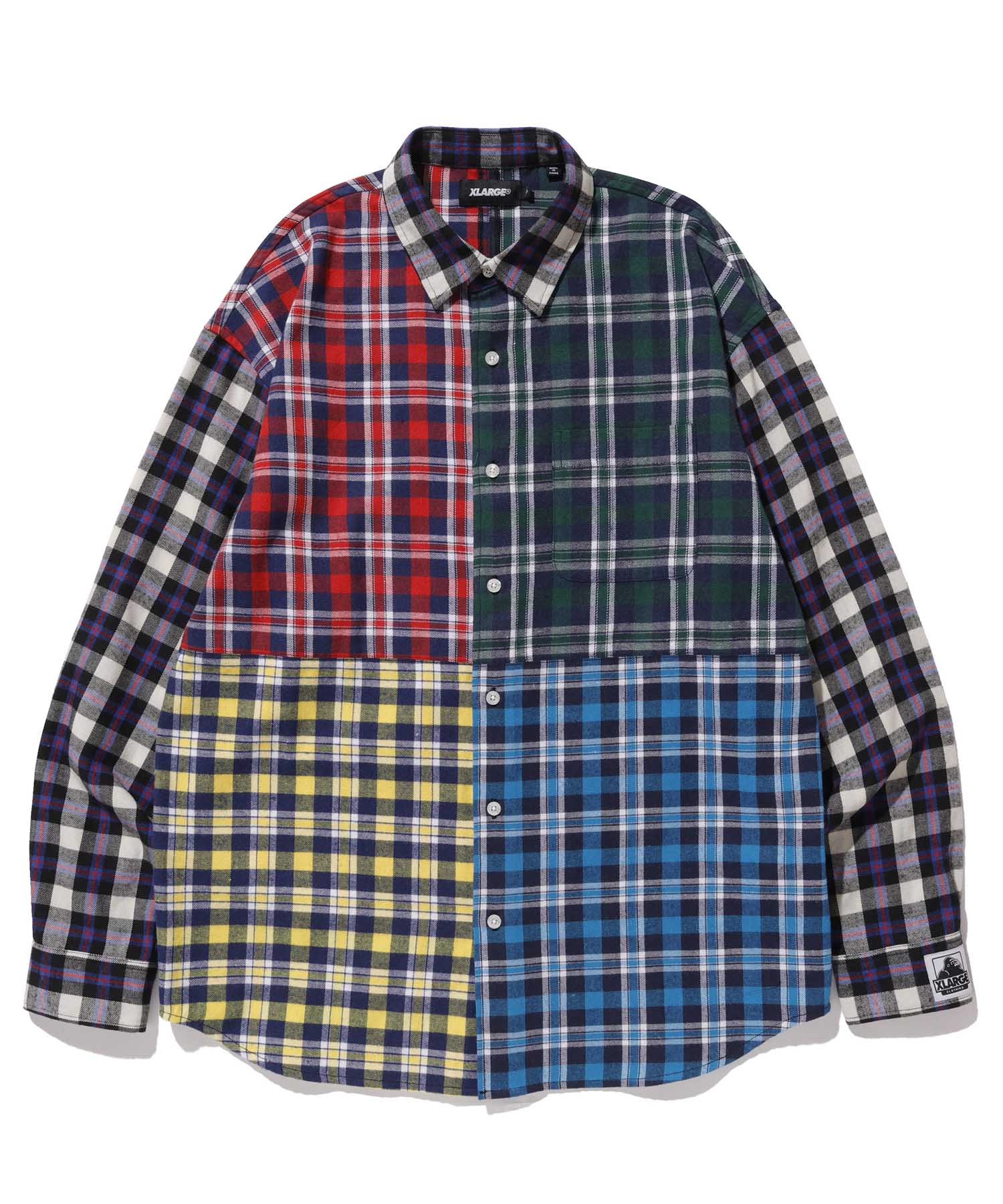 X-Large Patchwork camicia manica lunga bianca