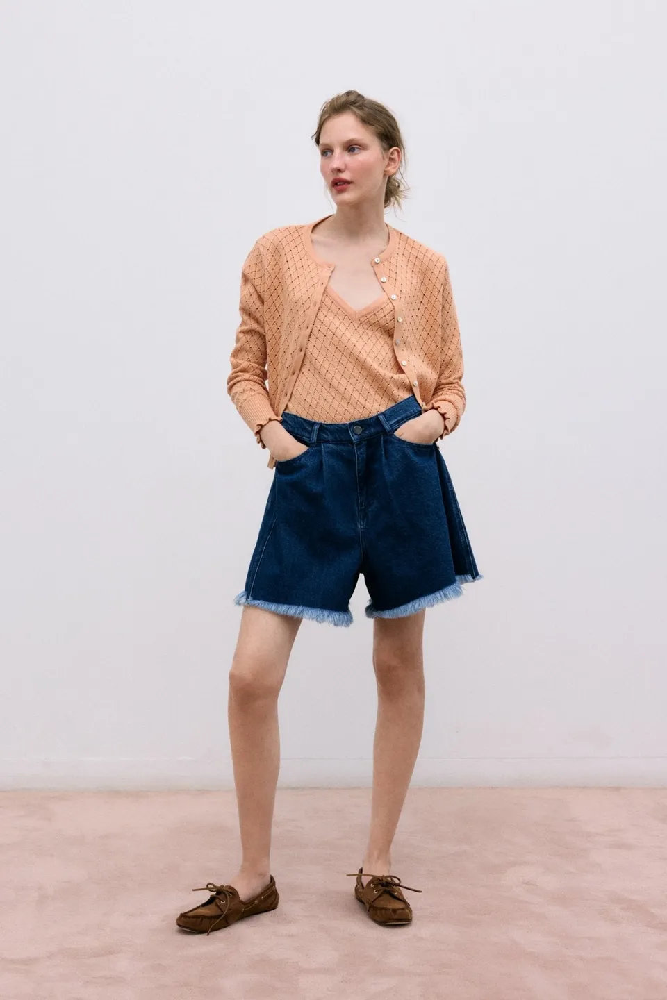 The New Society Lirio cardigan donna pesca nougat cotone