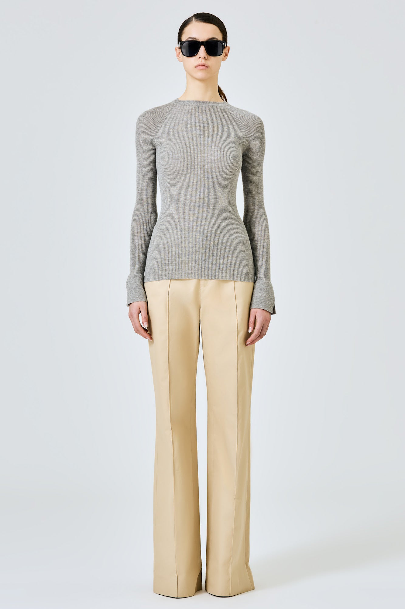 Sa Su Phi maglione girocollo coste cashmere seta grigio