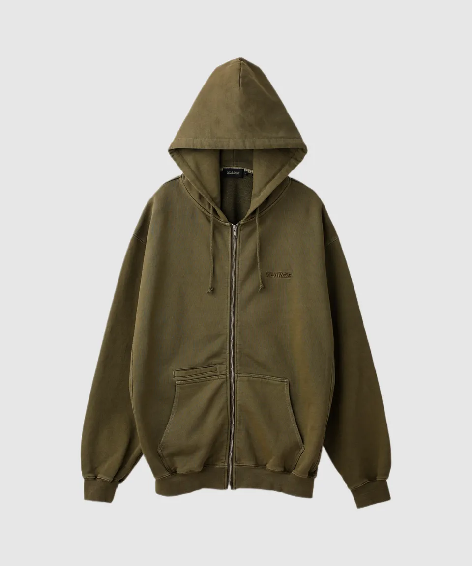X-Large Pigment Dyed Work felpa zip cappuccio cotone