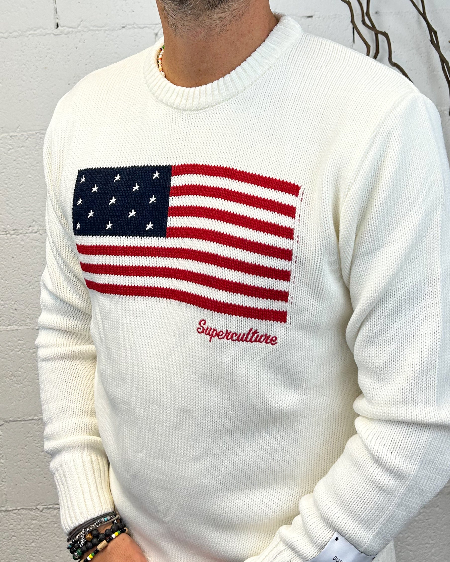 ONLYONE SUPERCULTURE U.S.A pullover bianco vestibilita regolare