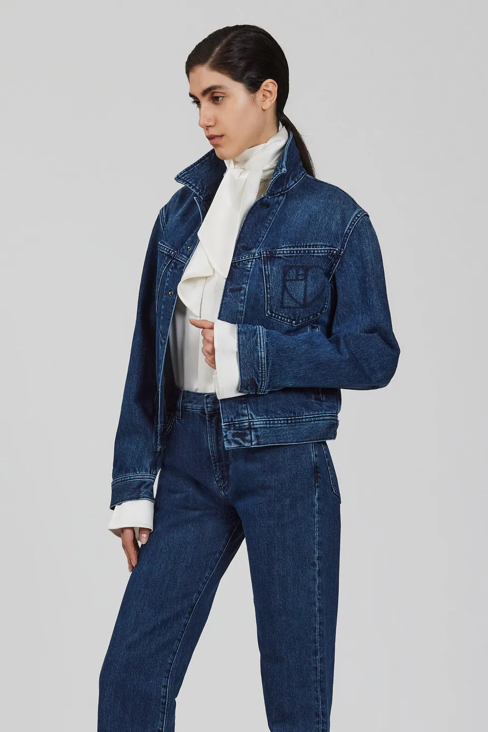 Sa Su Phi giacca di jeans boxy grigio chiaro
