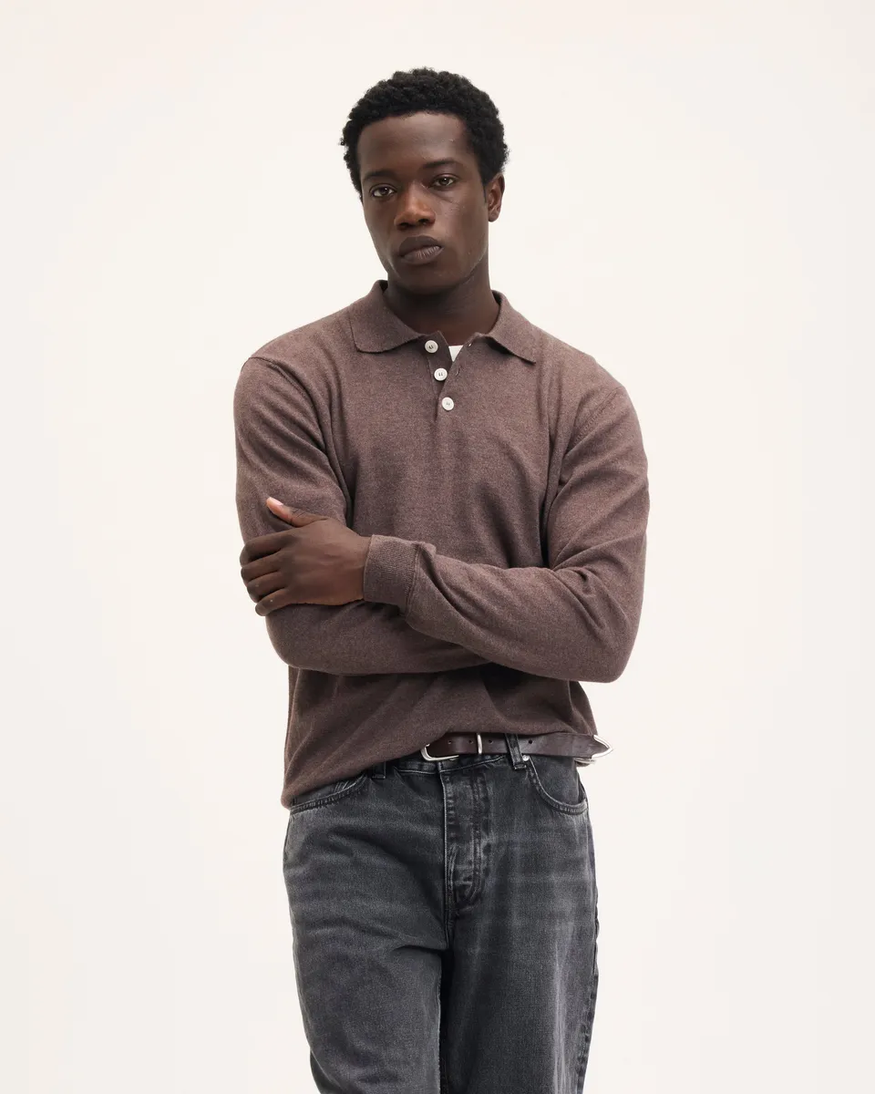 GOODPEOPLE Kario polo maglia manica lunga marrone cioccolato