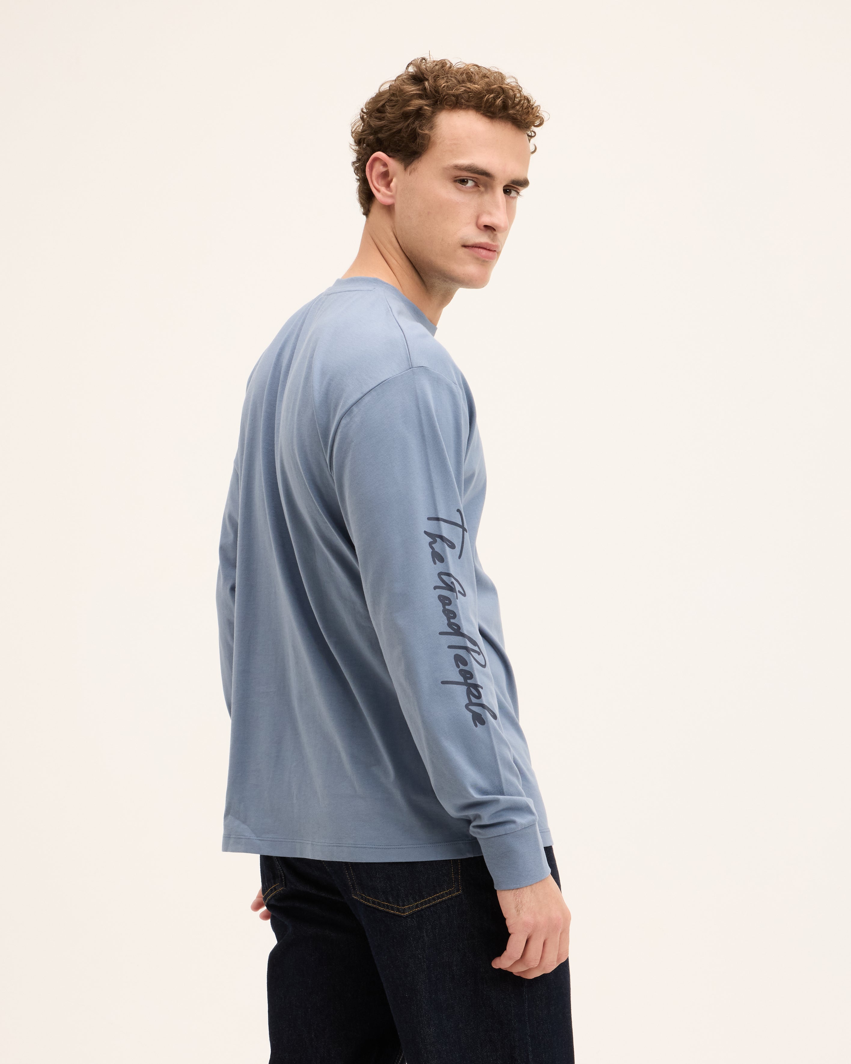 GOODPEOPLE Oliver Artwork Longsleeve t-shirt blu denim cotone