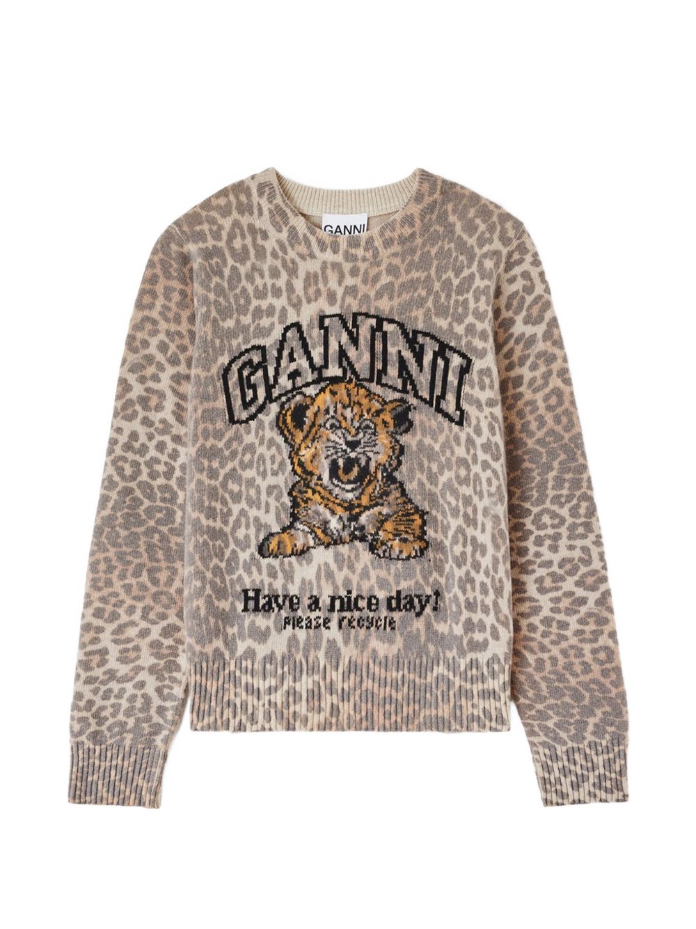 Ganni A1150012 felpa beige leopardata maniche lunghe