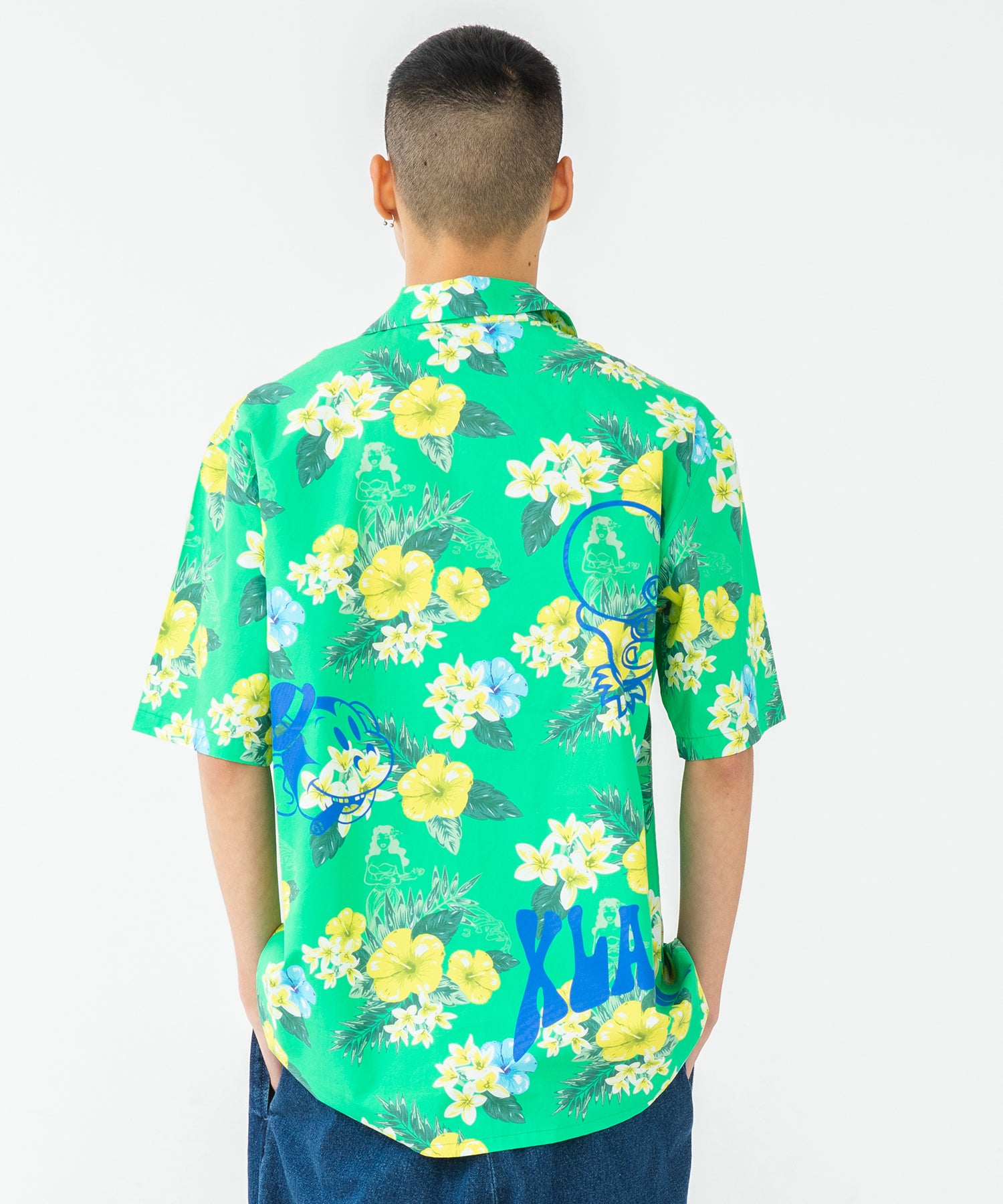 X-Large Floral camicia fantasia verde cotone