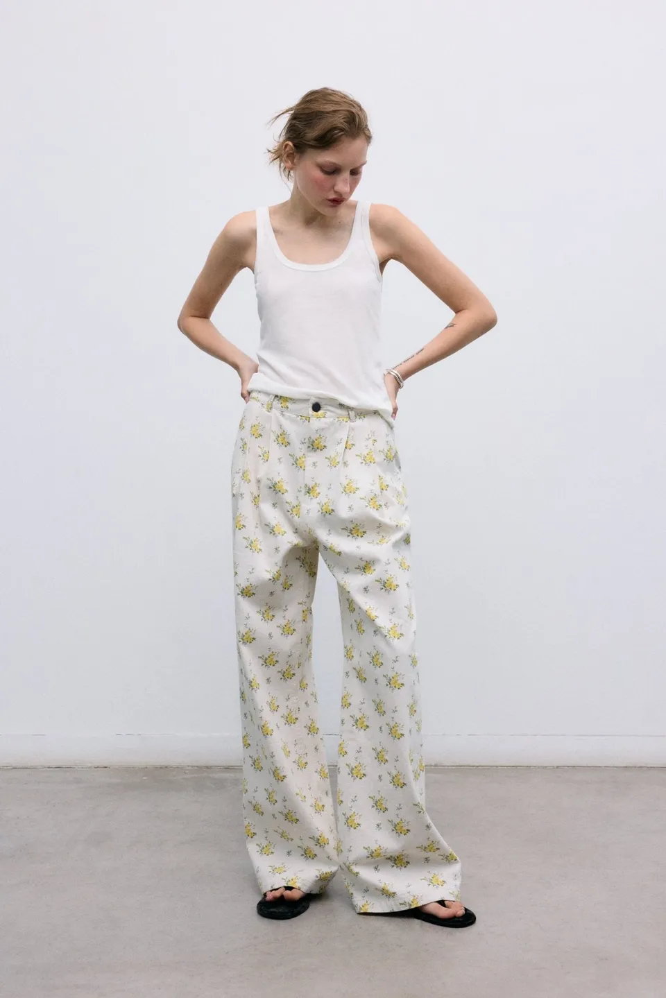 The New Society Mimosa Pantaloni Donna Denim Stampa Floreale