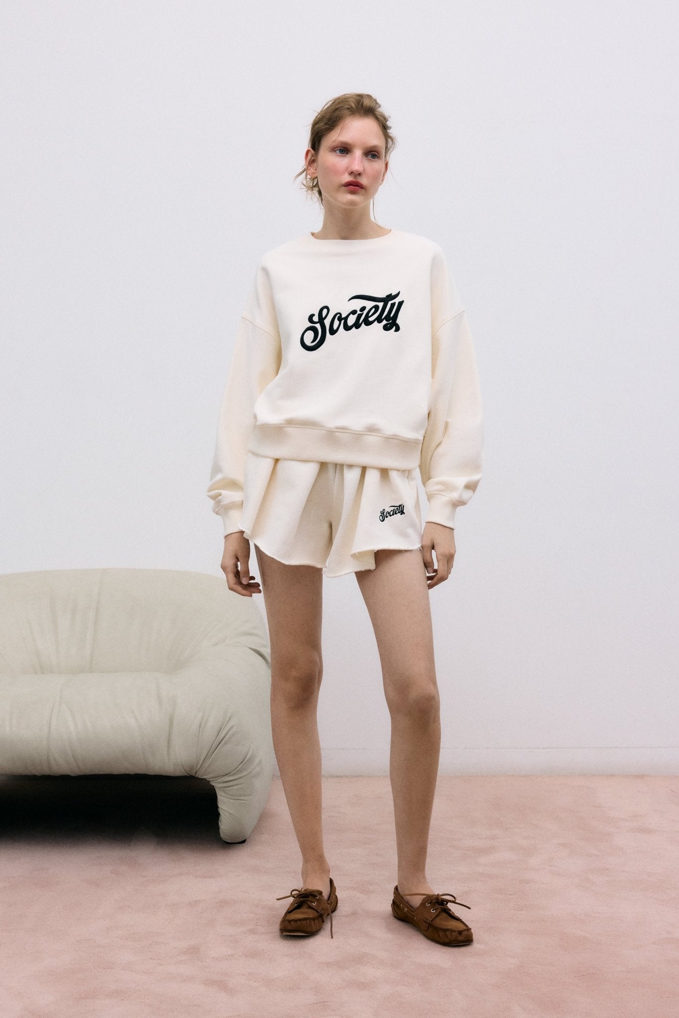 The New Society Mazus shorts ecru cotone felpato