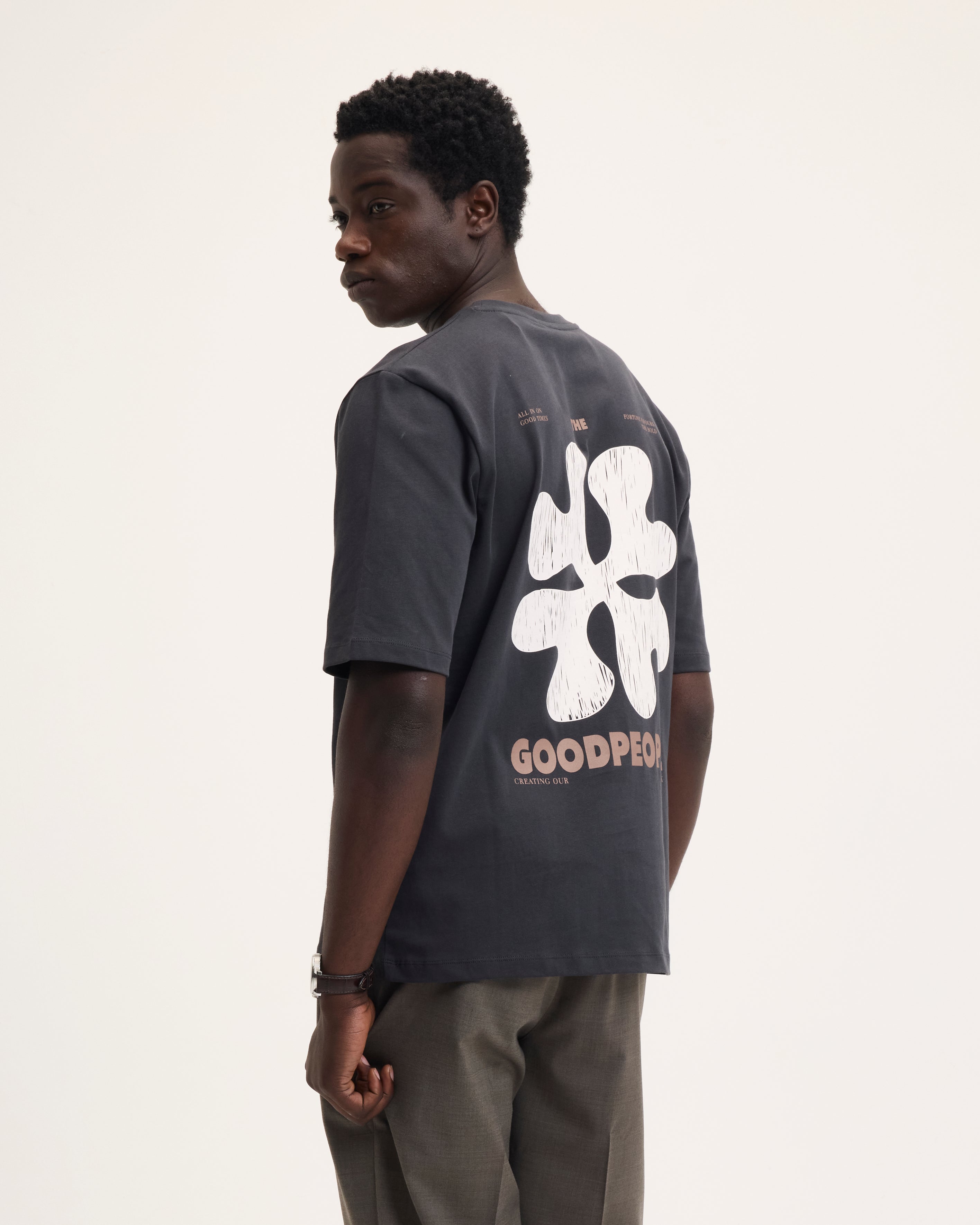 Goodpeople Tex t-shirt cotone antracite stampa fiore
