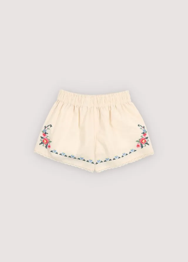 The New Society Narcise Short pantaloncini ecru ricamati