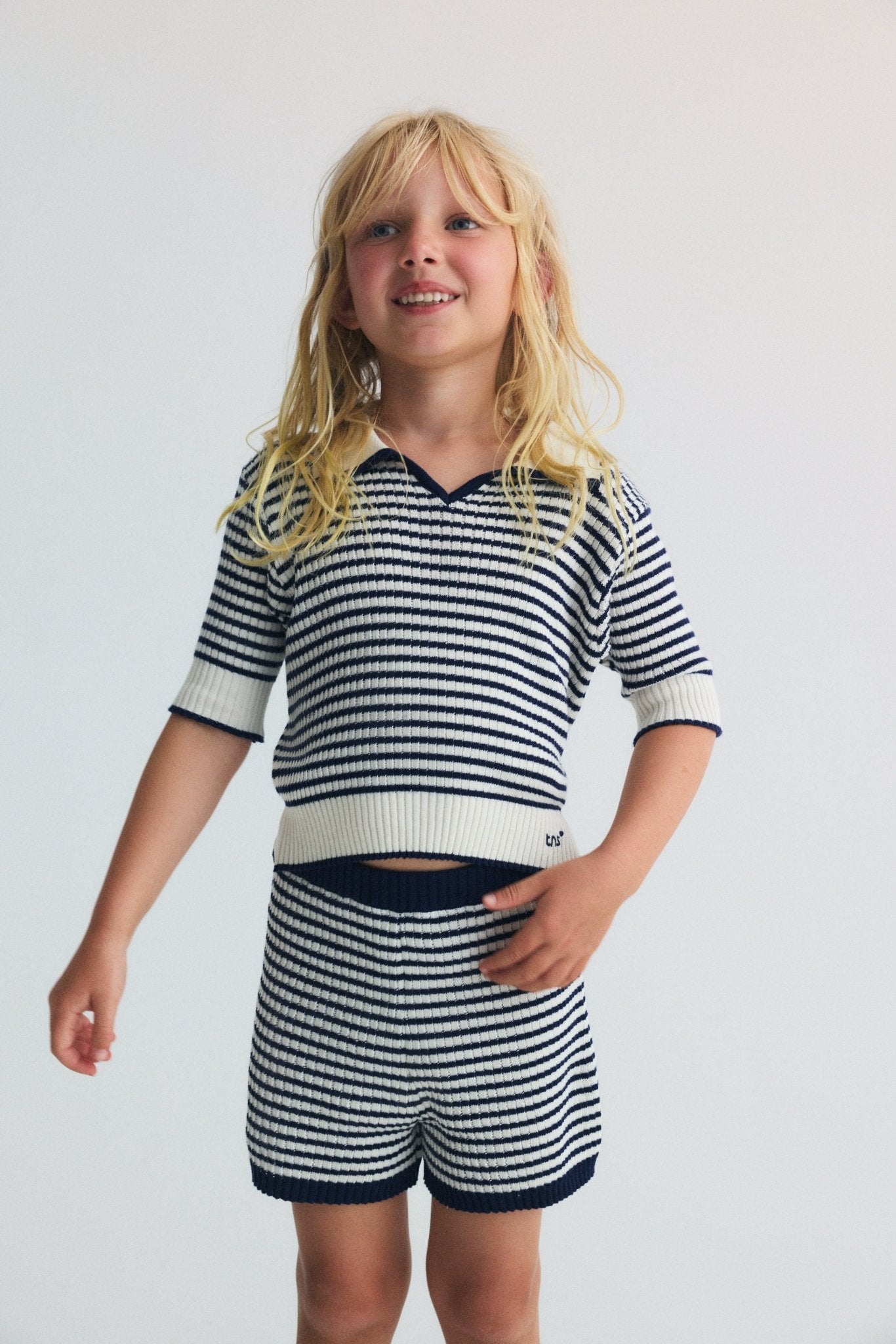 The New Society Azalea polo bambina cotone righe blu