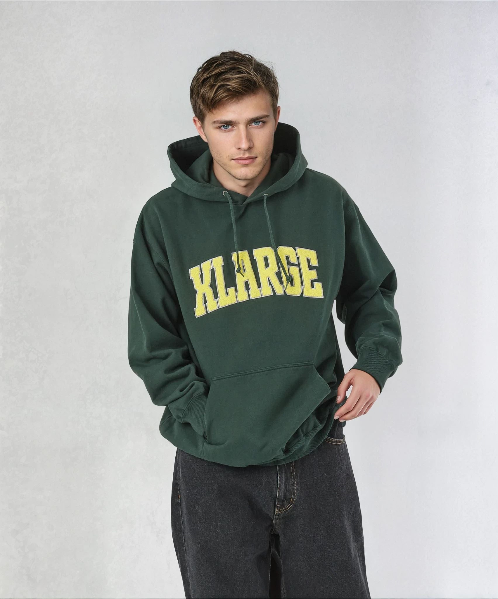 X-Large Chenille Logo felpa cappuccio nera cotone
