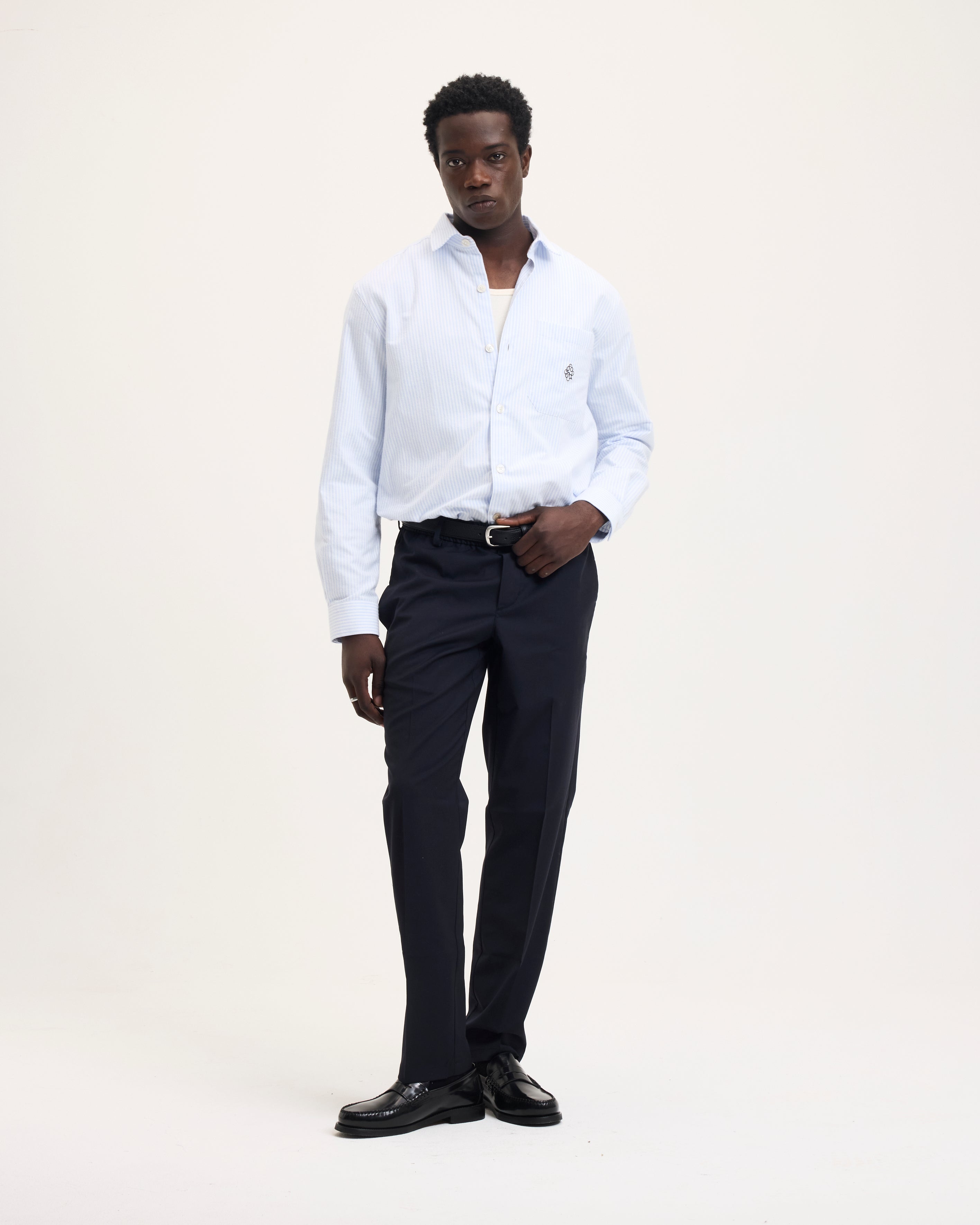 GOODPEOPLE Soy camicia riga azzurra in cotone leggero