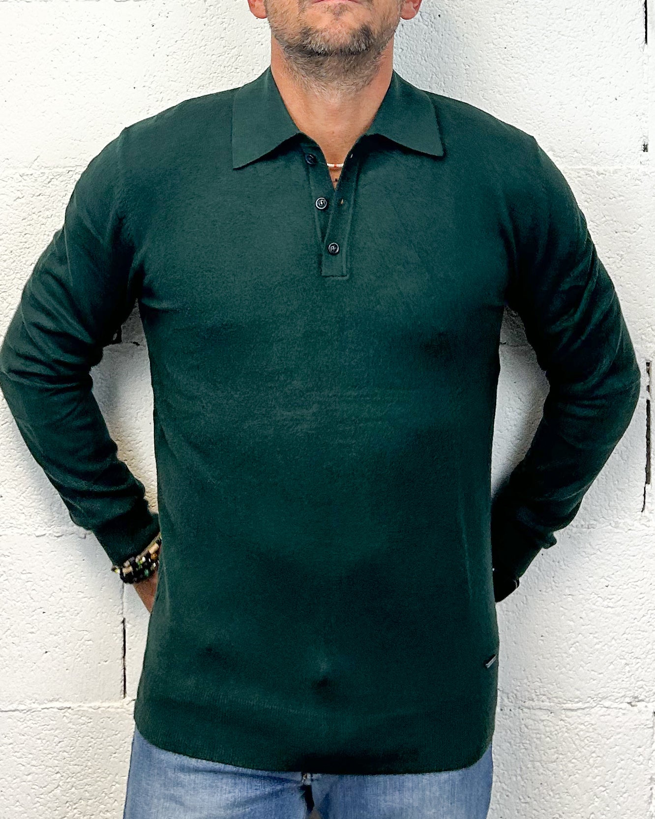 GIANNI LUPO Comfort polo manica lunga verde vestibilita regolare