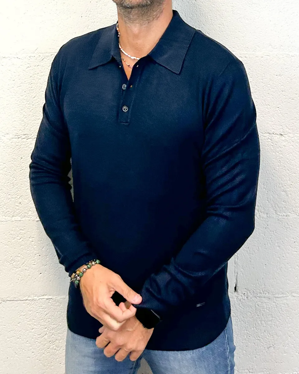 Gianni Lupo Comfort polo manica lunga blu navy