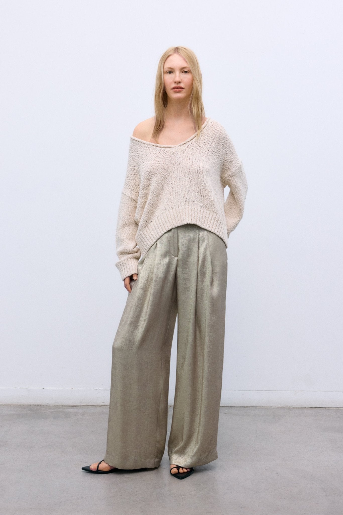 The New Society Saffron pantaloni donna oro gamba larga tasche