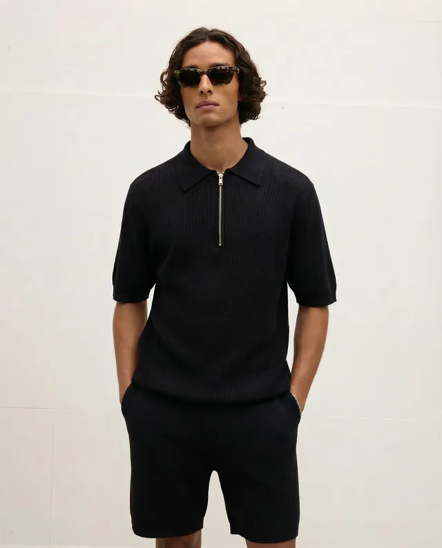 GOODPEOPLE Par polo knit zip nera cotone