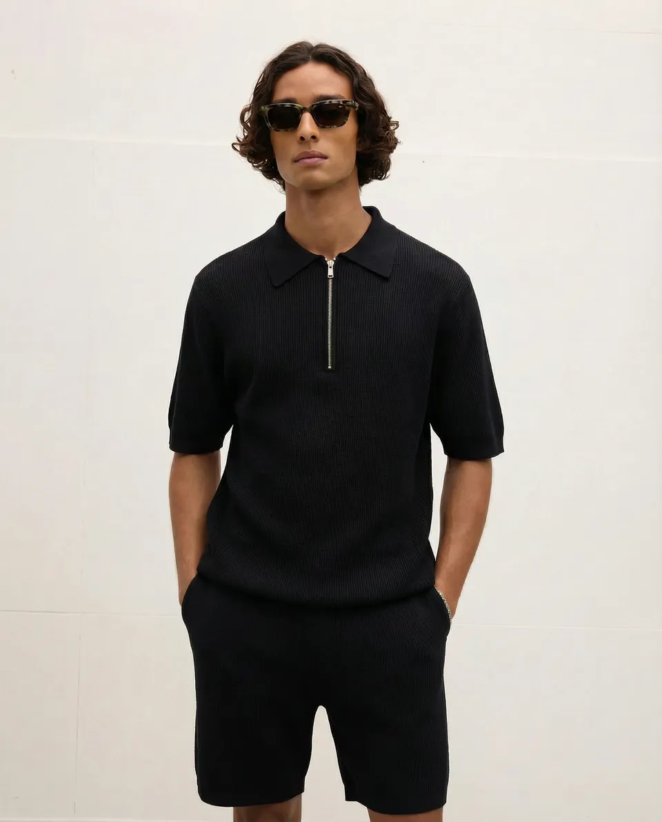 GOODPEOPLE Par polo knit zip nera cotone