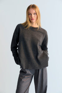 The New Society Dione pantaloni donna lana grigio pieghe
