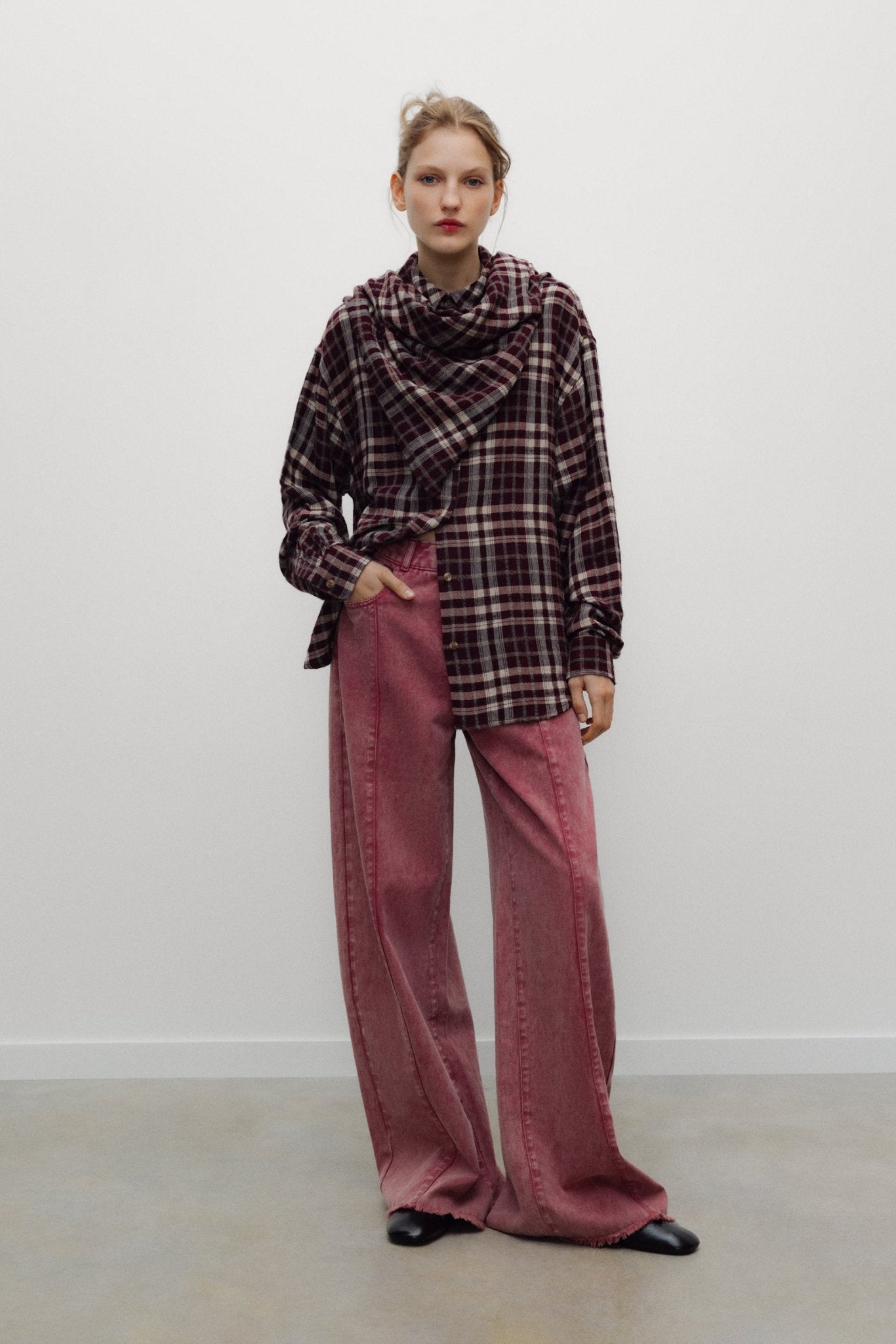 The New Society TNS Denim Wide Leg Pantaloni Rumba Red