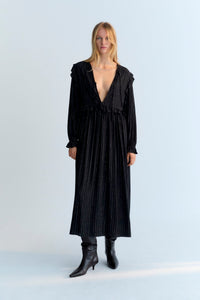 THE NEW SOCIETY Lua abito lungo nero Eclipse Noir lurex
