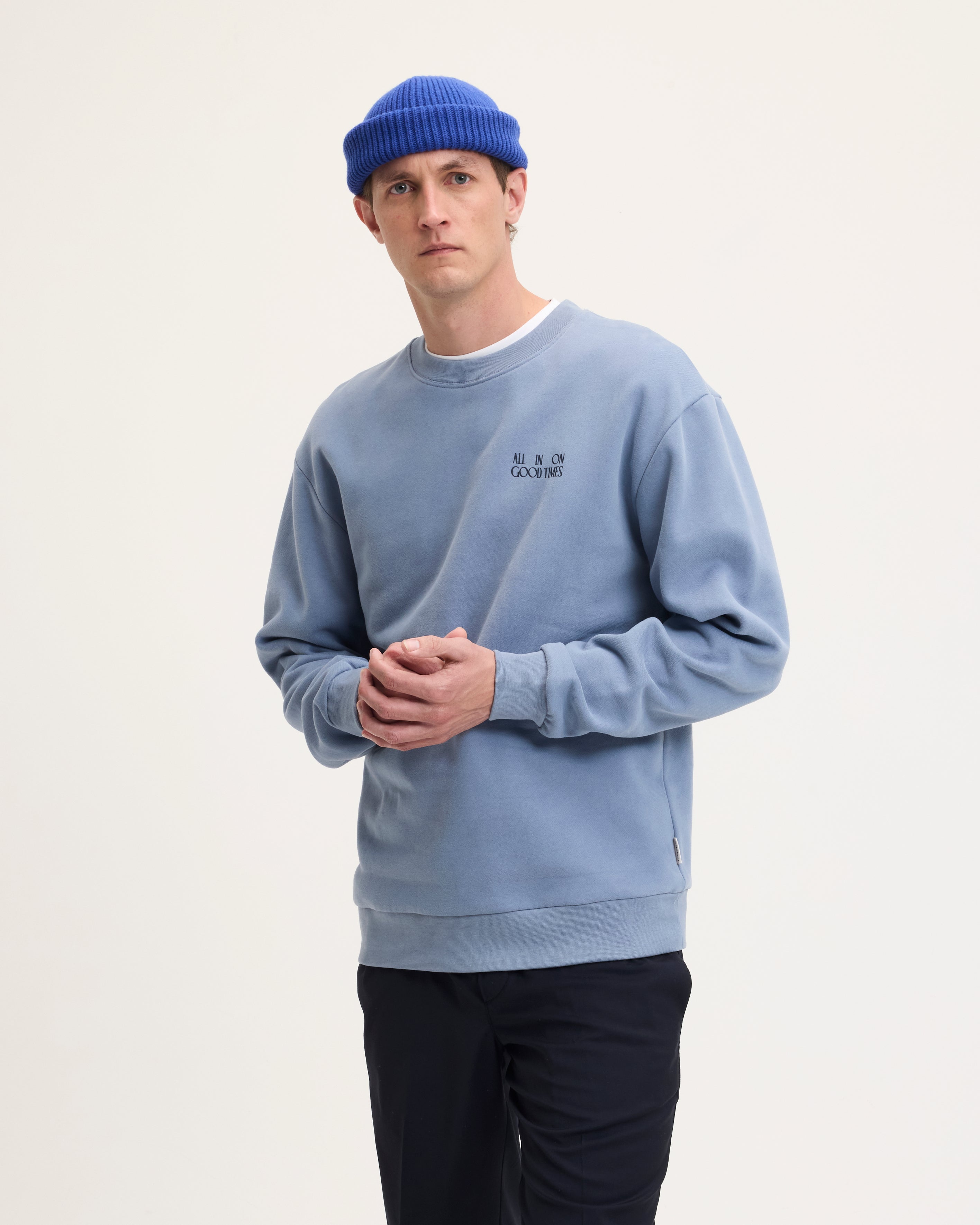 GOODPEOPLE LAX Artwork maglione cotone Denim Blue