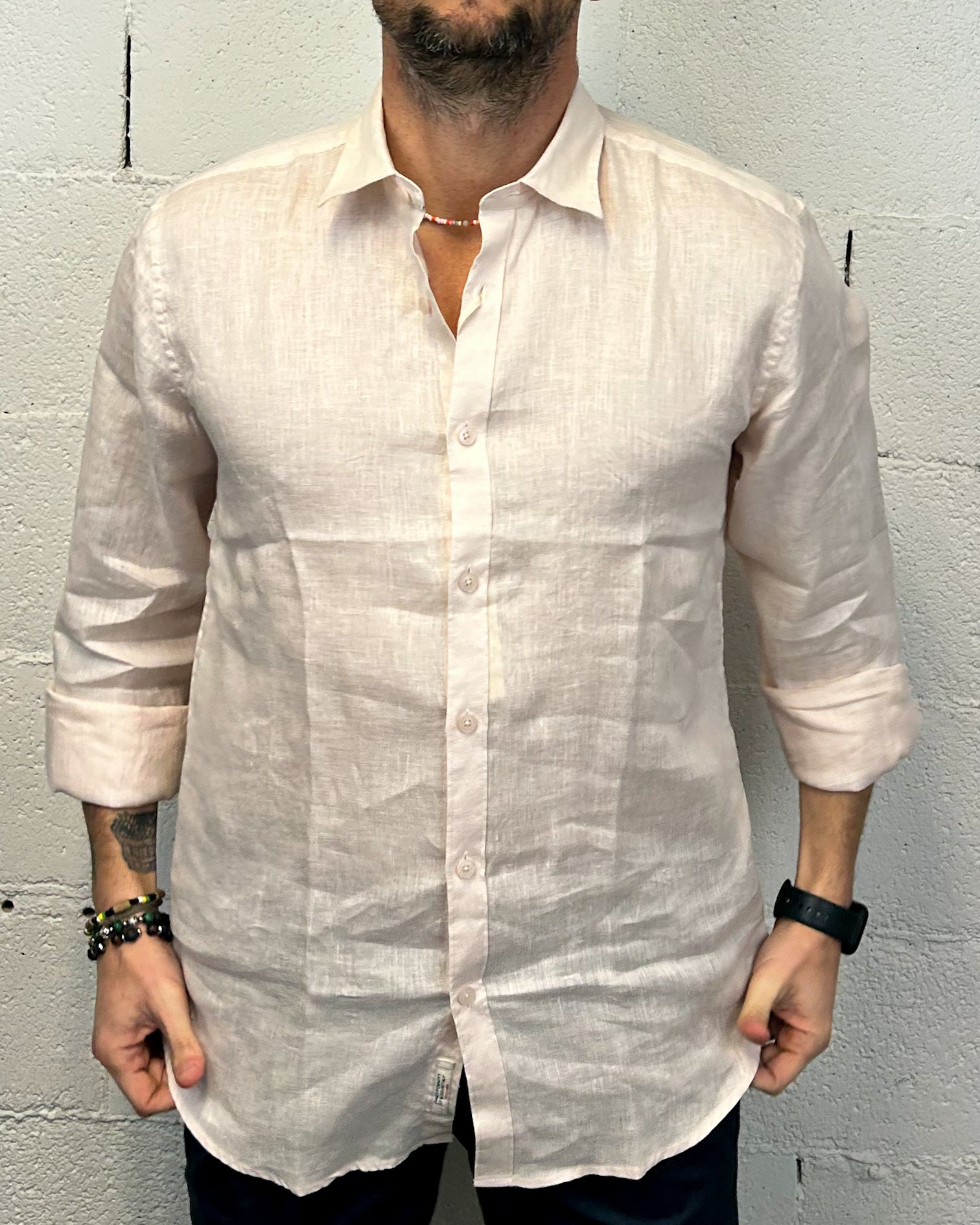 GIANNI LUPO Classic camicia lino rosa vestibilita regolare