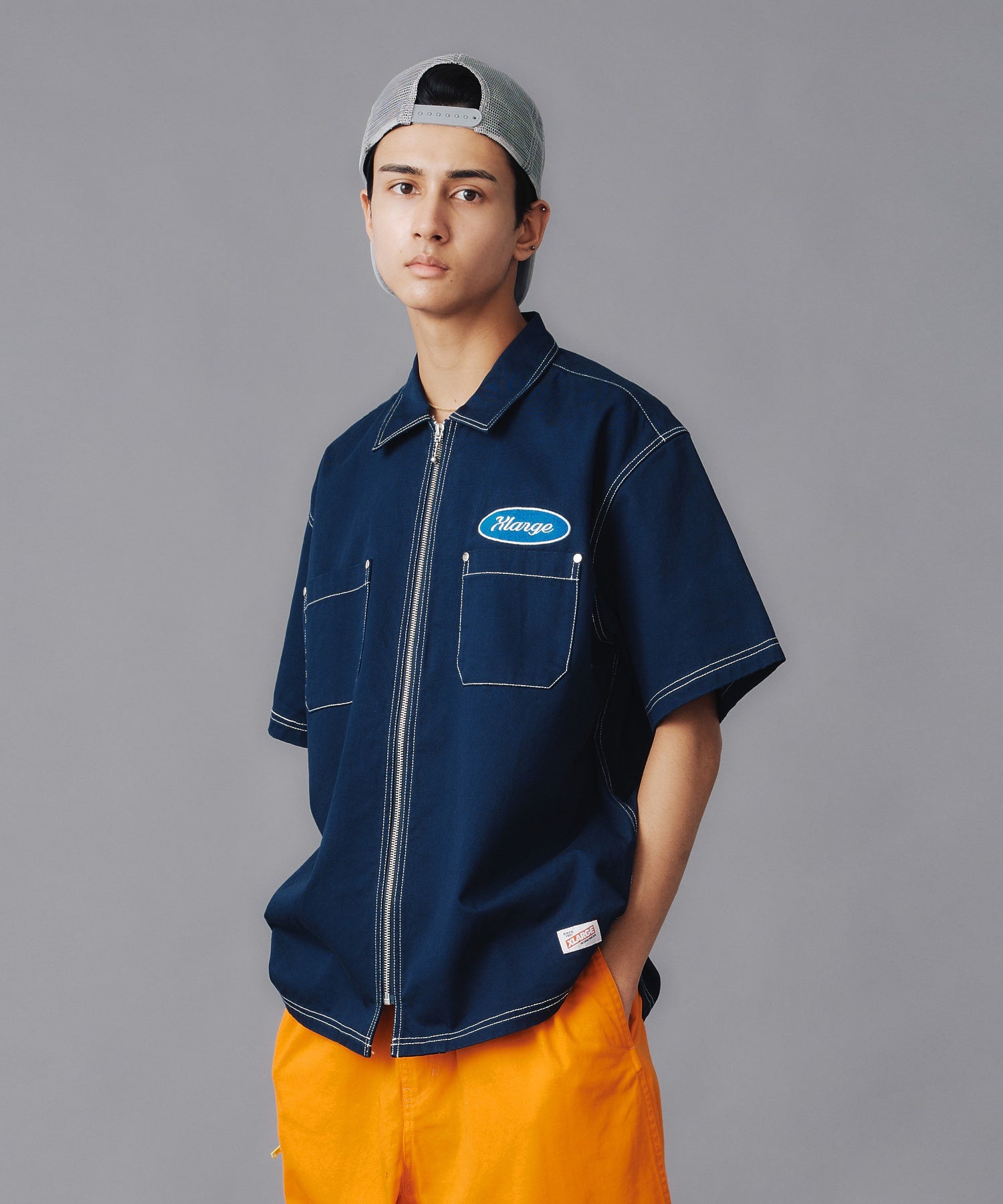 X-Large Zip Up S/S camicia lavoro maniche corte cotone
