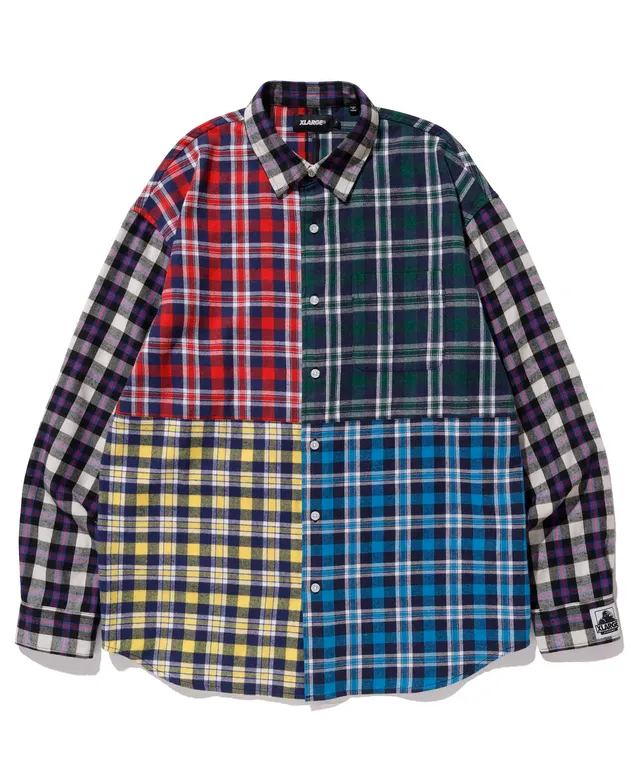 X-Large Patchwork camicia manica lunga bianca