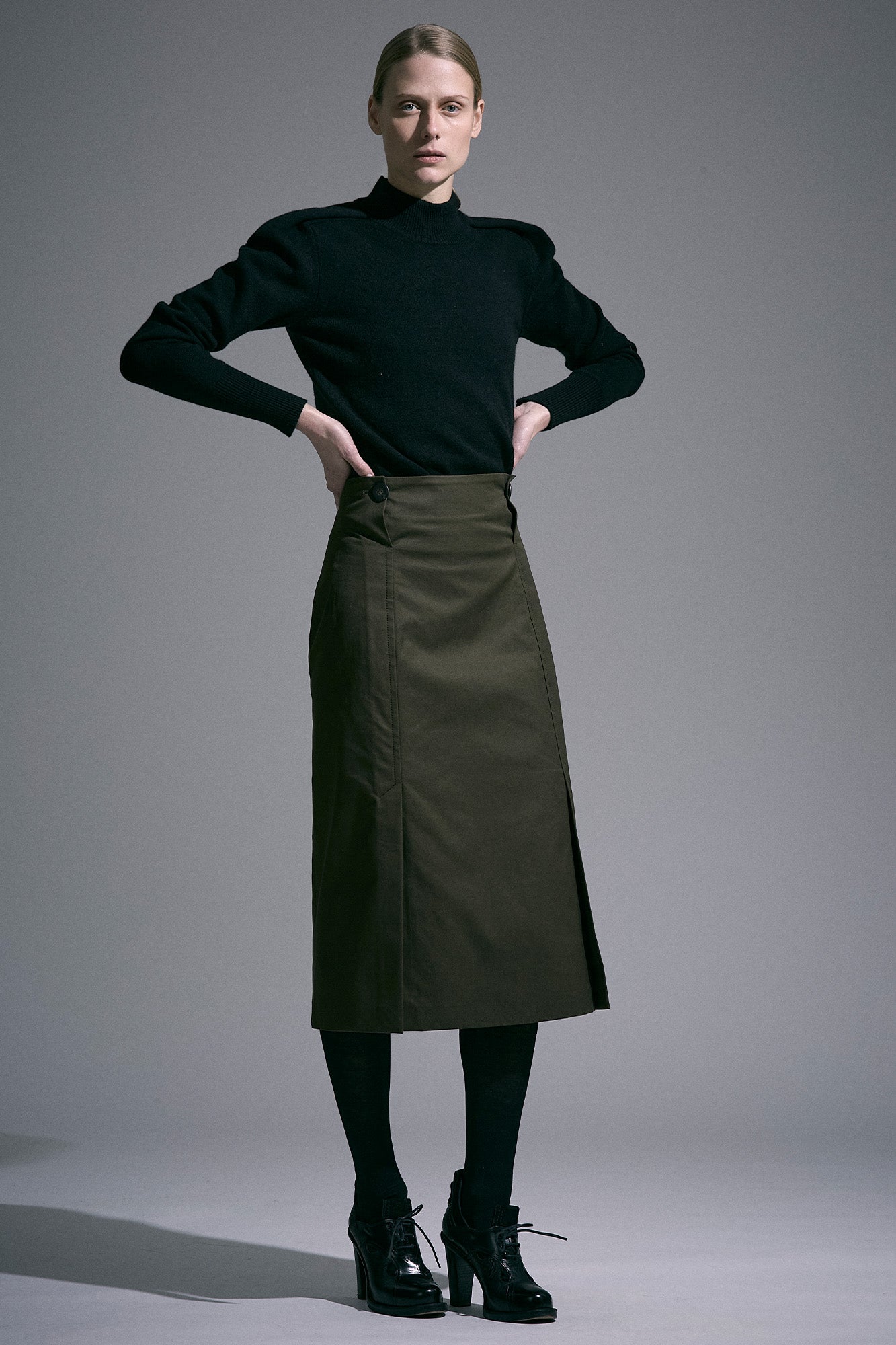 Sa Su Phi Marine gonna midi gabardina verde militare