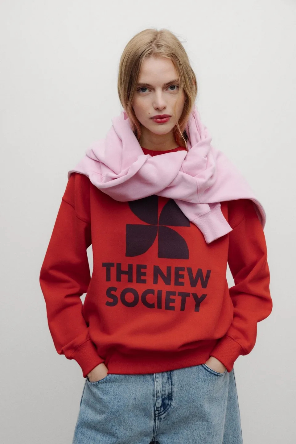 The New Society TNS Logo Felpa Donna Chinese Red Cotone