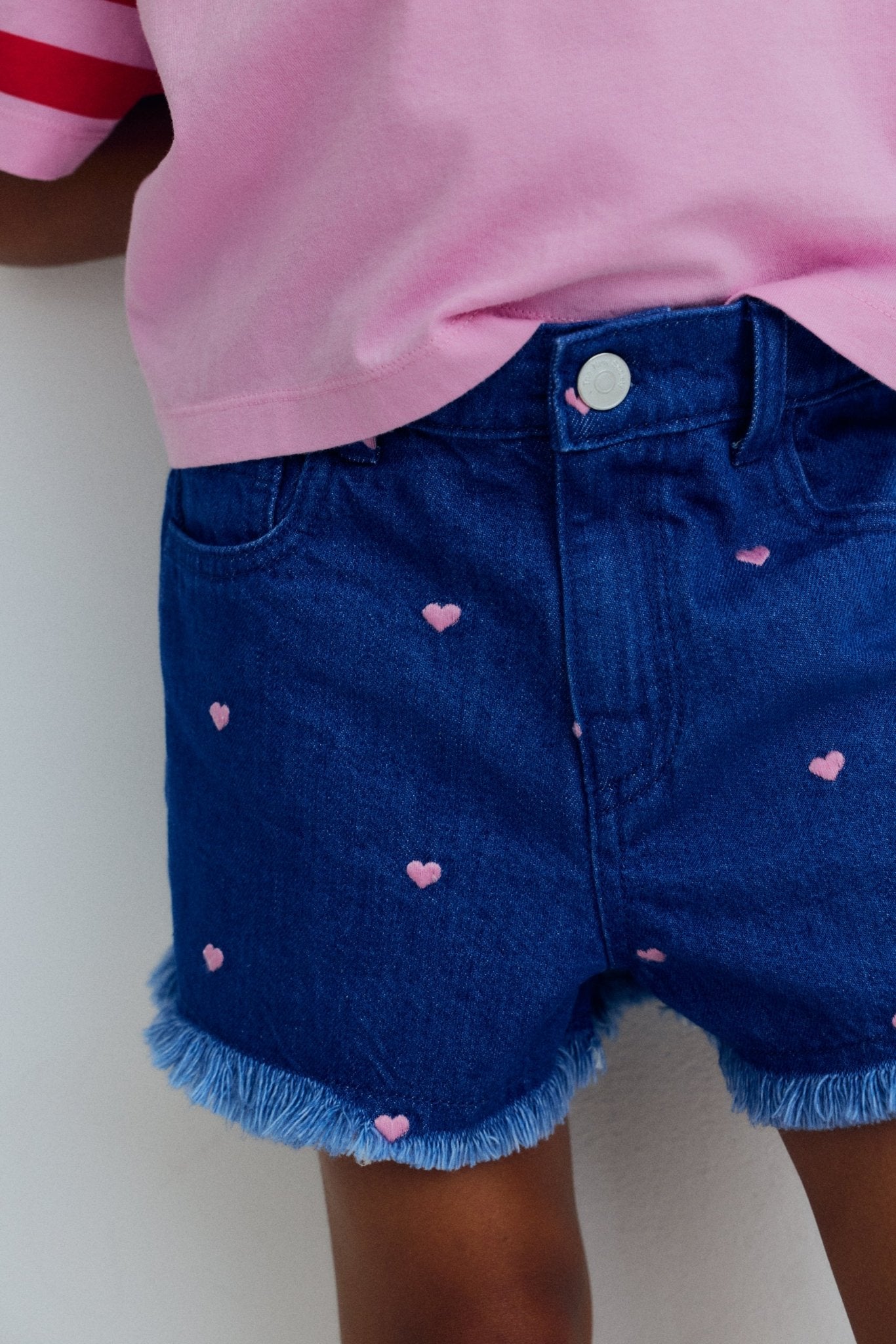 THE NEW SOCIETY Lys Short pantaloncini bimba denim chiaro cuori