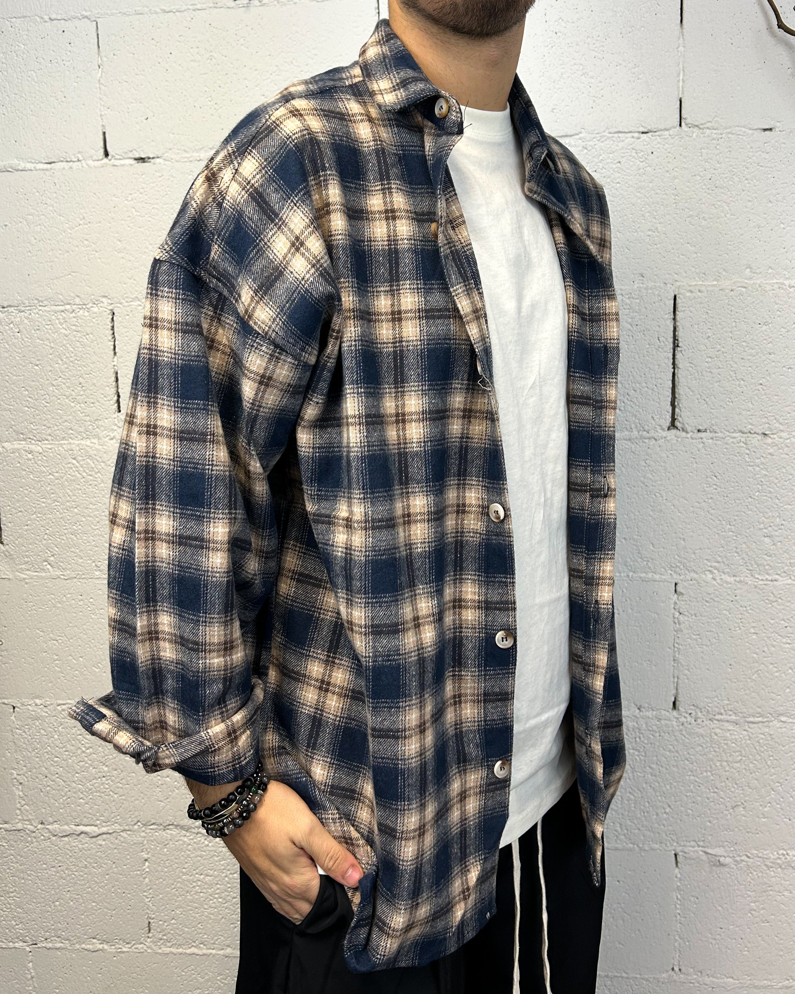 ONLYONE Duca Blue Cropped camicia flanella oversize