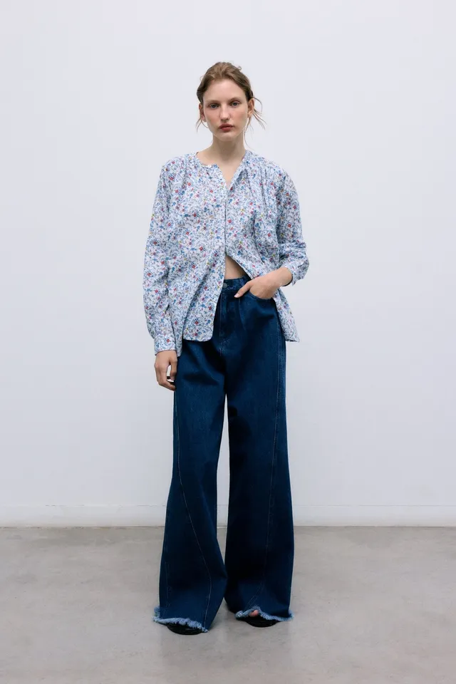 The New Society TNS Denim Pantalone Donna Extra Wide Indaco