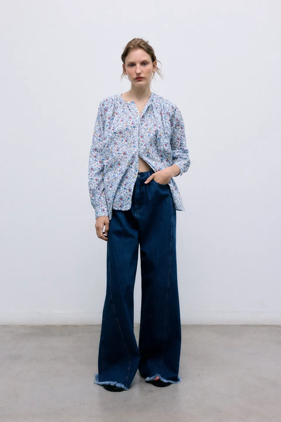 The New Society TNS Denim Pantalone Donna Extra Wide Indaco